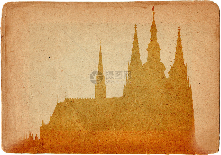 布拉格城堡和St Vitus大教堂的荣誉风格废料教会遗产明信片尖顶历史性地标建筑学建筑物旅游图片