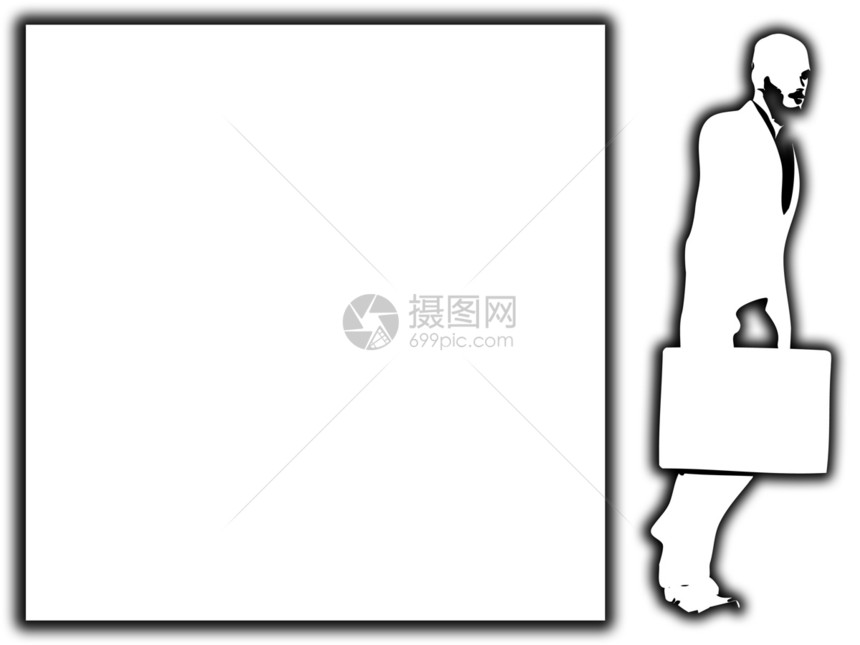 2D 带空白符号的商务人士黑色姿势概念工人冒充管理人员商业男性数字公文包图片