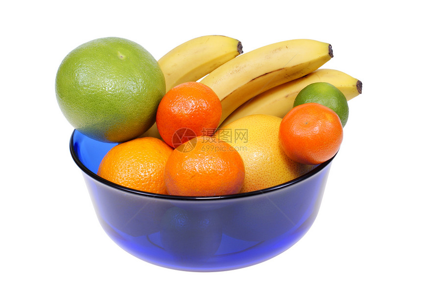 异国水果白色情调柚子玻璃香蕉橙子甜点蓝色食物图片