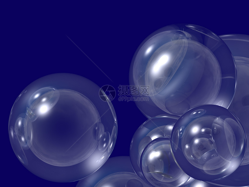 飞行气泡地球插图圆形玻璃液体流动反射蓝色艺术图片