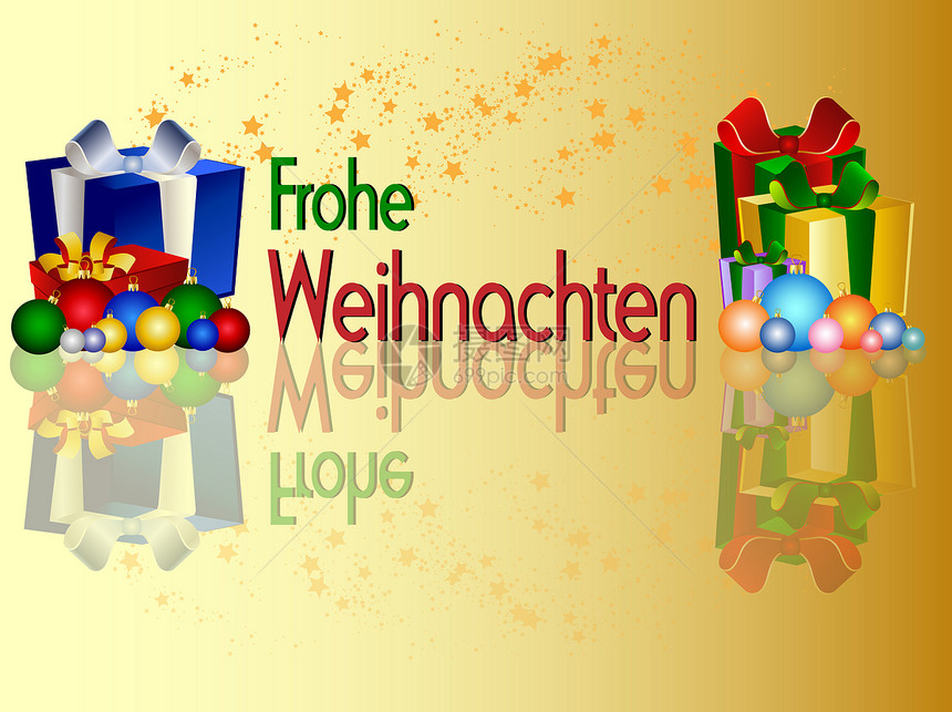 德文圣诞快乐背景礼物星星展示插图卡片盒子图片