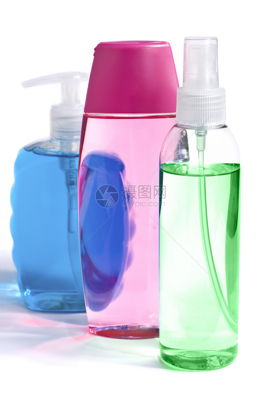 三瓶温泉洗发水肥皂浴室化妆品香味塑料产品治疗绿色图片