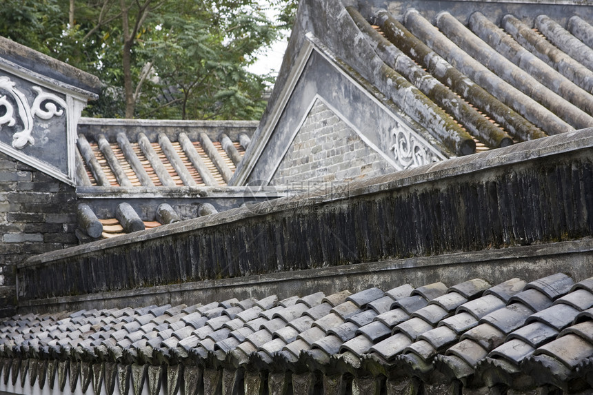 中国瓷砖屋顶石头传统陶瓷木头平铺旅行材料阁楼建筑学遗产图片