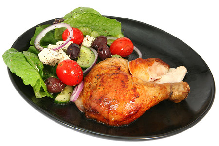 希腊式沙拉鸡肉和沙拉洋葱水平白色黄瓜照片盘子背景