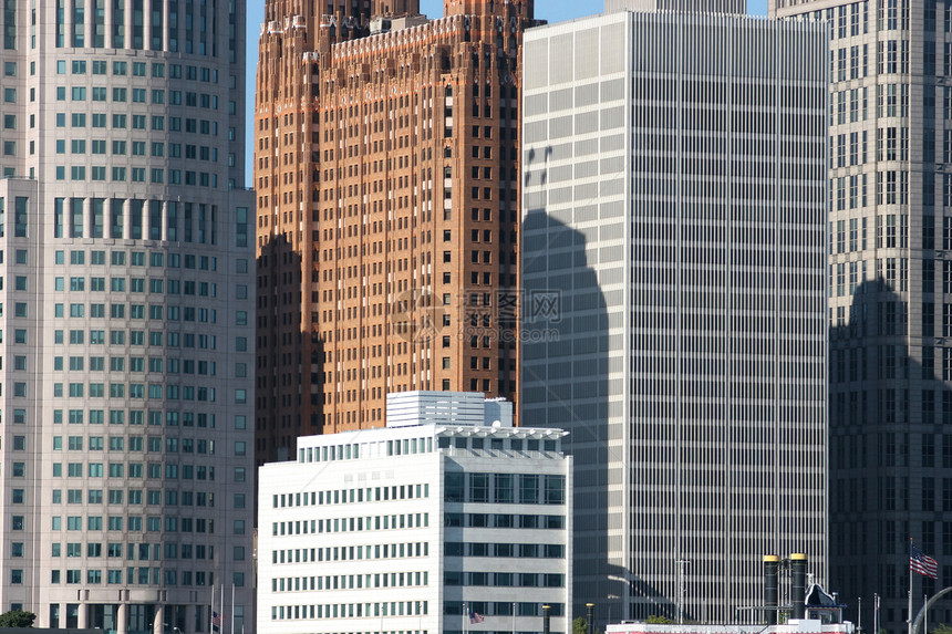 美国底特律街道天际信号工业风景市中心天空全景摩天大楼建筑学图片