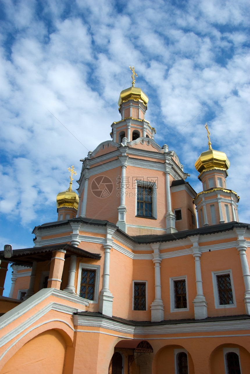 俄罗斯大教堂城市教会旅行博物馆圆顶蓝色宗教文化天炉地标图片