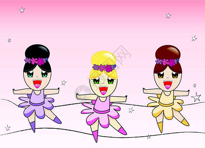 公主裙素材粉红色背景的三个可爱芭蕾舞女郎设计图片