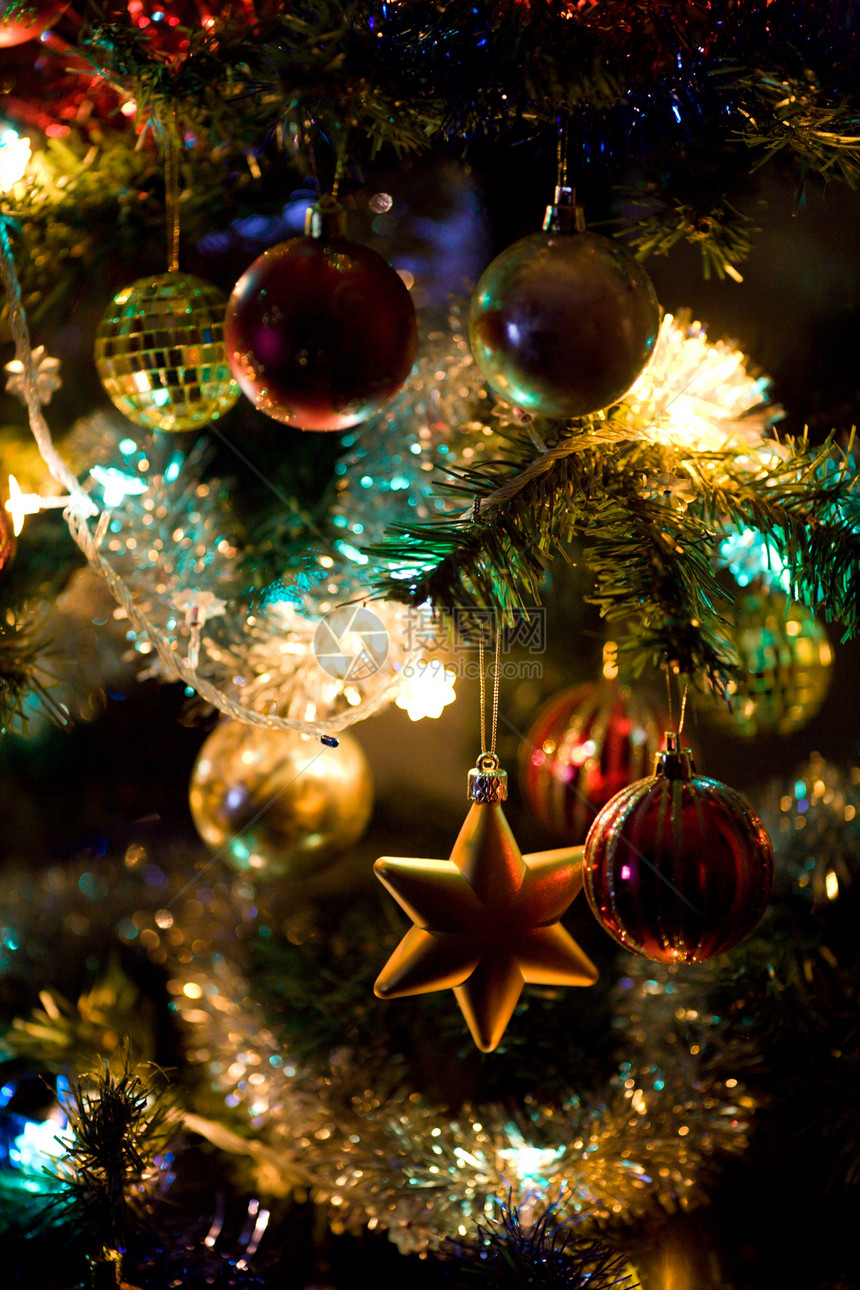 圣诞树缝合红色星星松树新年图片