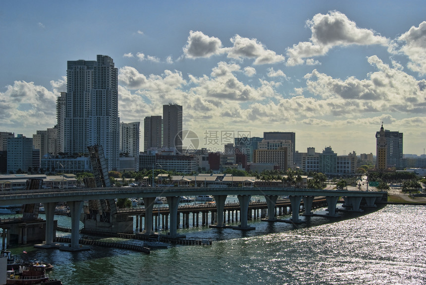 离开佛罗里达州迈阿密海岸天空热带建筑场景建筑学街道美化海岸线码头图片