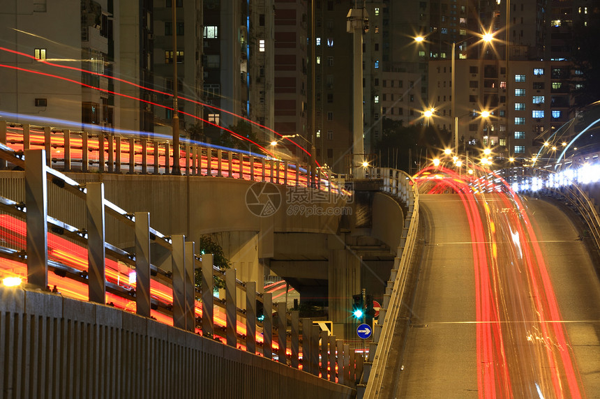 香港高速公路系统晚上晚上运动射线城市卡车辉光运输旅行技术地平线商业图片