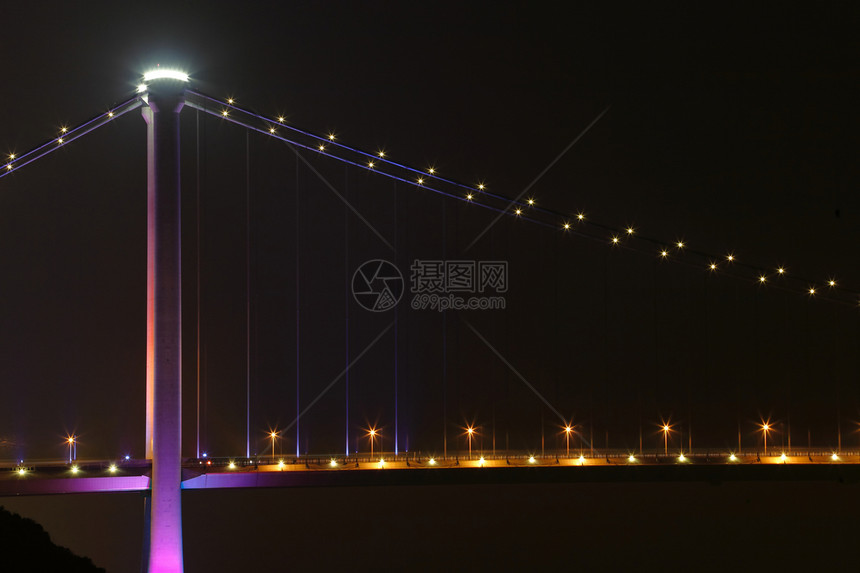 香港夜桥 小马桥游客电缆商业金属黑色反射海岸地标连接器旅游图片