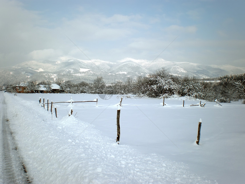 冬季假期滑雪旅行季节森林树木天空房屋房子冷冻图片