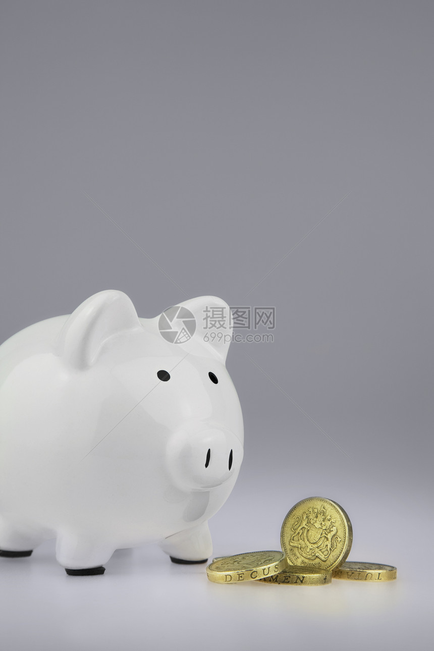白猪银行 英国一磅硬币在资金面前钱盒经济图片