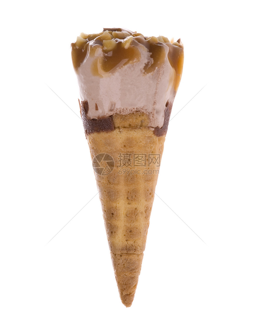 孤立的锥体甜点巧克力圣代晶圆小吃宏观冻结冷却饮食图片