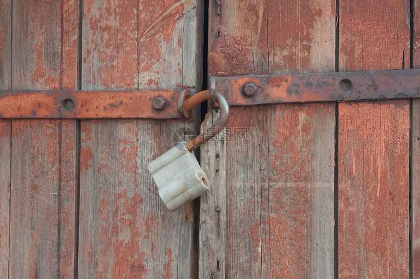 旧木门门把手橡木建筑木头挂锁棕色入口图片