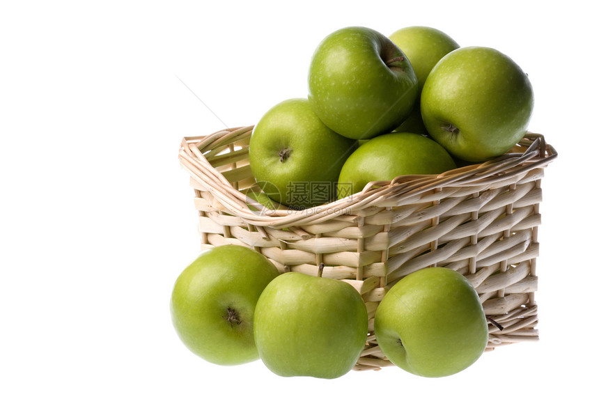 孤立的绿色苹果异国食物小吃热带水果情调甜点农业篮子饮食图片