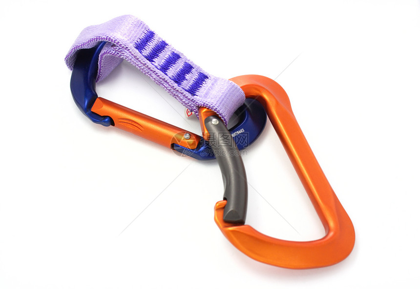 攀爬设备远足橙子工具登山别针紧张探洞者搭扣蓝色齿轮图片
