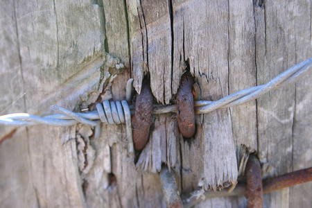 栅栏电线杆贴在栅栏柱上的农场金属危险防御监狱障碍警卫路障院子锁定背景