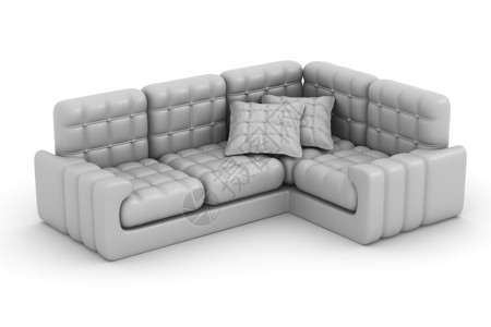 孤立的皮革沙发 内部3D图像皮肤枕头公寓扶手椅房间软垫插图摆设闲暇休息背景图片