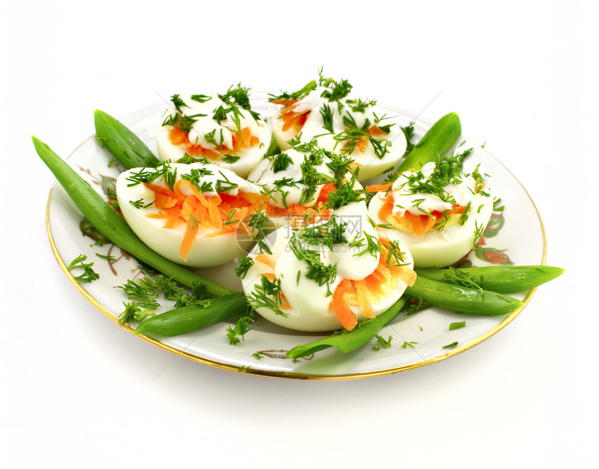 填充鸡蛋饮食早餐蔬菜油炸午餐白色茴香餐厅绿色沙拉图片