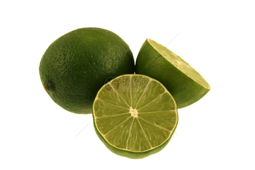 孤立石灰和切片果汁柠檬水果绿色图片