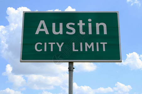 奥斯汀市限制绿色天空地标交通运输街道城市白色背景图片