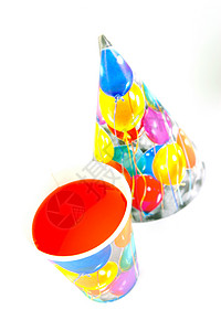 政党时间孩子们白色派对杯子帽子生日孩子乐趣饮料庆典背景图片