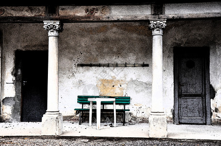 寺庙别墅节拍专栏柱廊白色桌子房子绿色高清图片