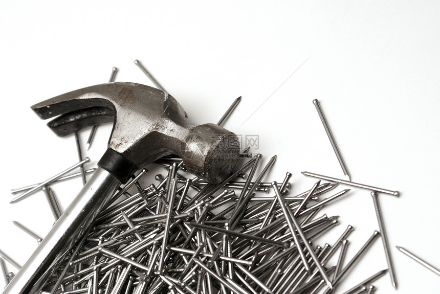锤和铁甲木工工具维修劳动工作力量白色硬件指甲木头图片