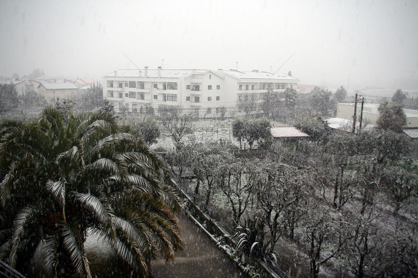 Viseu的冬季风景栅栏远足房子爬坡季节滑雪地理远景白色旅行图片