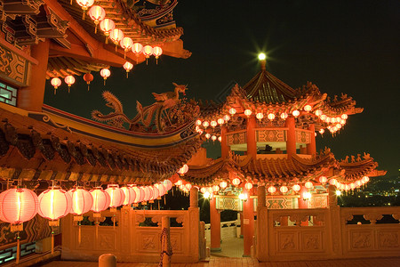 寺庙灯夜中中国寺庙文化崇拜神社旅行红色建筑学宗教传统灯笼建筑背景