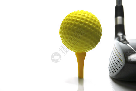 脱队球座黄色运动高尔夫球白色背景图片