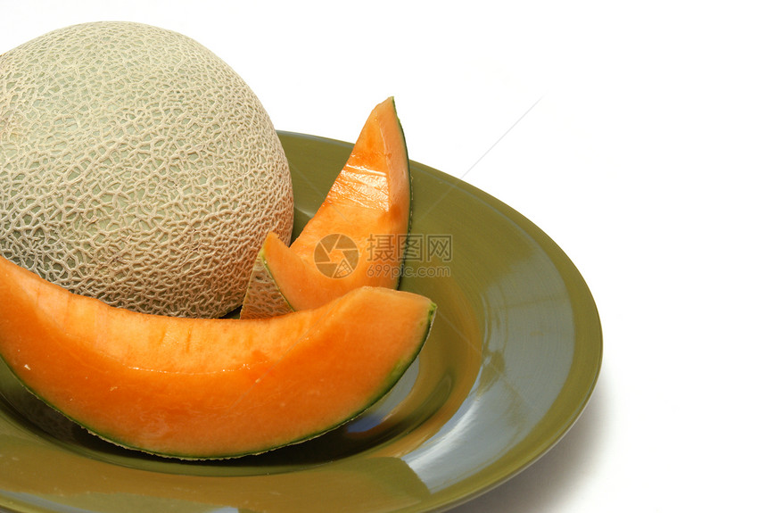 坎塔罗普水果宏观盘子橙子甜瓜生产图片