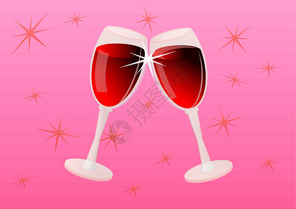 两杯红葡萄酒玻璃庆典婚礼星星背景图片