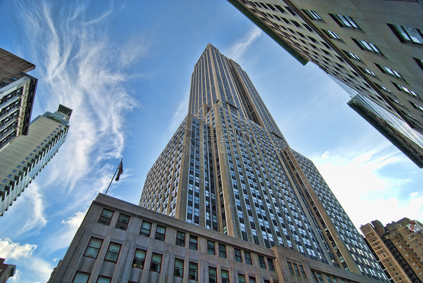 纽约市的摩天大楼公寓办公楼摄影天空办公室蓝色街道金融建筑学窗户图片