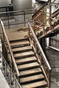 格朗盖楼梯废墟走廊风景工业建筑建筑学工厂丢弃地面金属背景图片