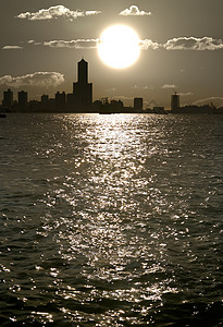 日落景观建筑海浪吸引力港口公寓风景摩天大楼建筑学码头背景图片