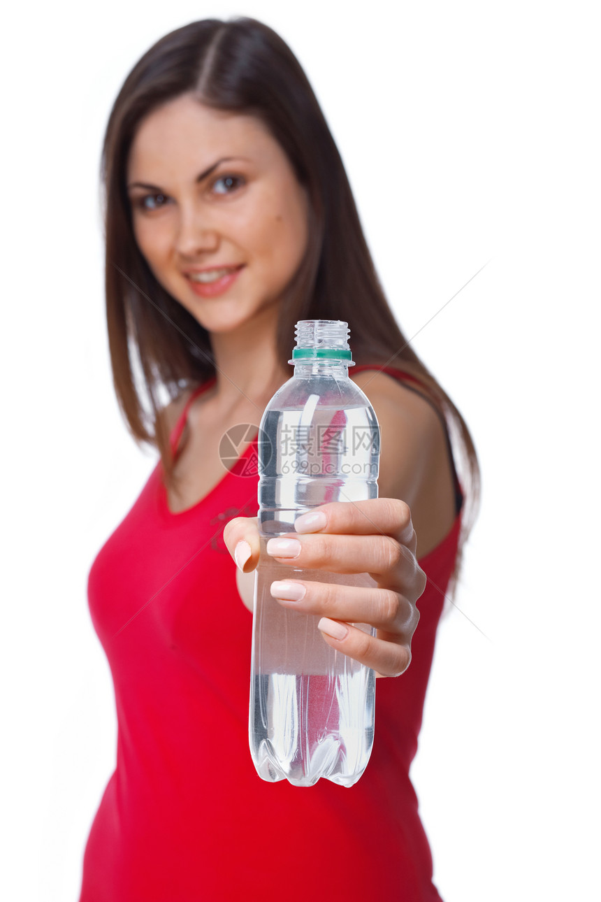 瓶装女孩女性女士瓶子微笑生活口渴运动青年白色图片