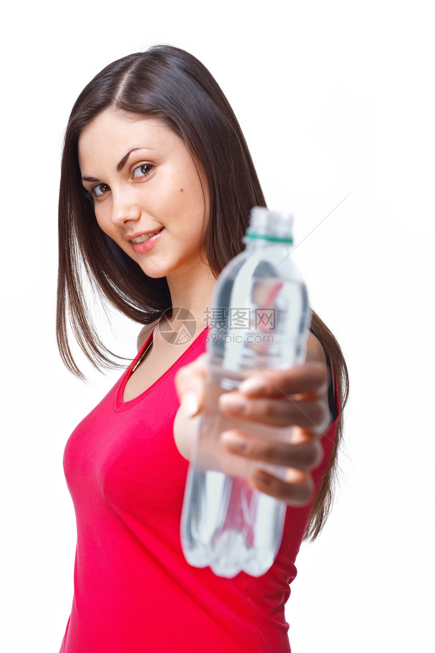 瓶装女孩微笑女士口渴女性运动白色生活青年瓶子图片