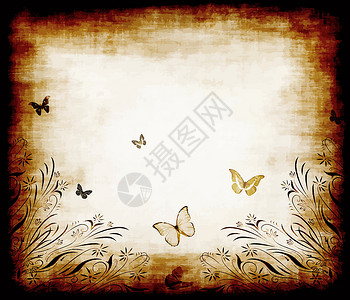 蝴蝶格朗格花朵插图艺术羊皮纸风化背景图片
