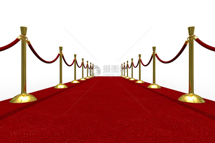 白色背景的红地毯 孤立的 3D 图像艺术行人绳索仪式插图展示讲台领导辉光娱乐图片