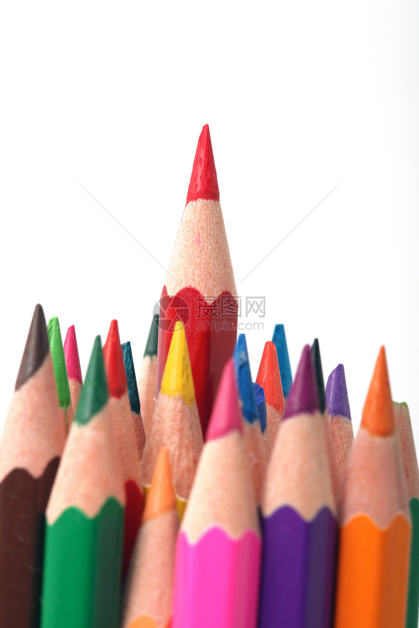 彩色铅笔团体木头橙子黄色红色蜡笔白色教育蓝色工具图片
