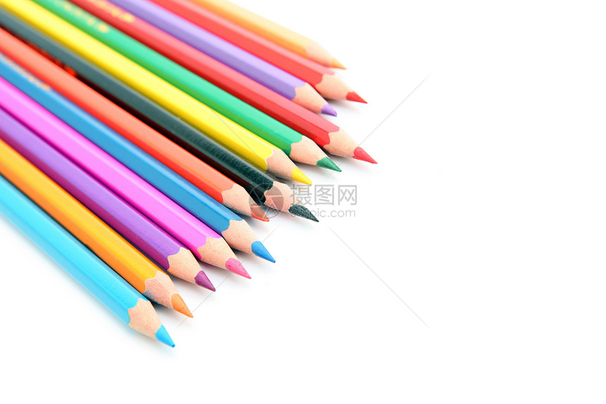 彩色铅笔蓝色红色宏观木头蜡笔工具团体白色黄色教育图片
