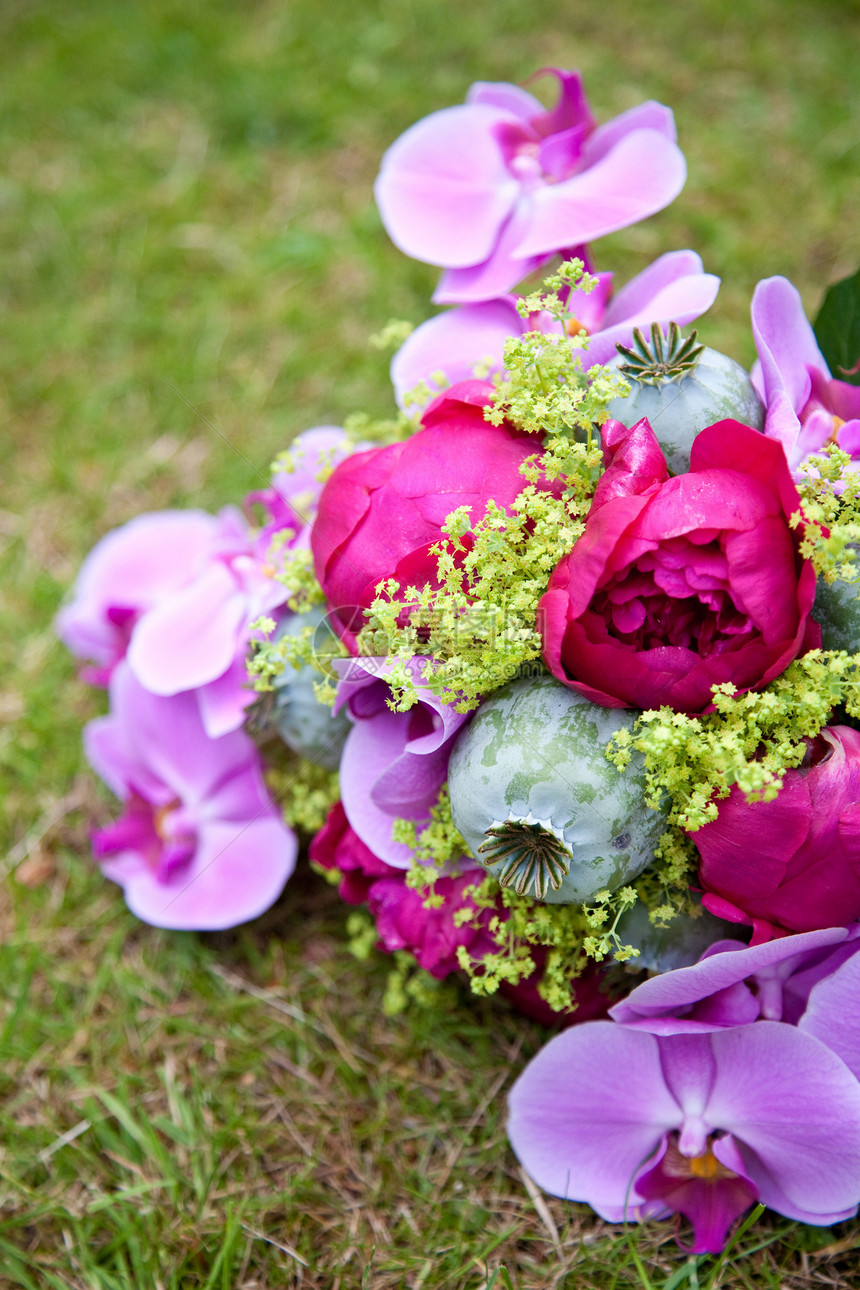 多彩多彩的婚礼花束紫色粉色兰花花朵图片