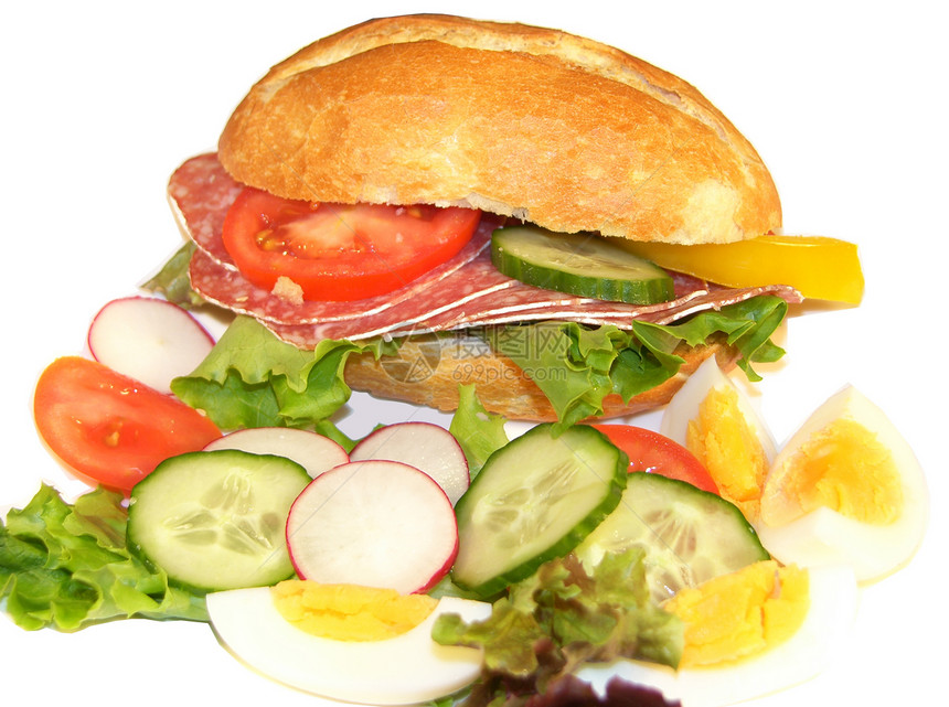 桑威奇午餐长叶莴苣早餐小麦包子火腿英尺小吃杂粮图片