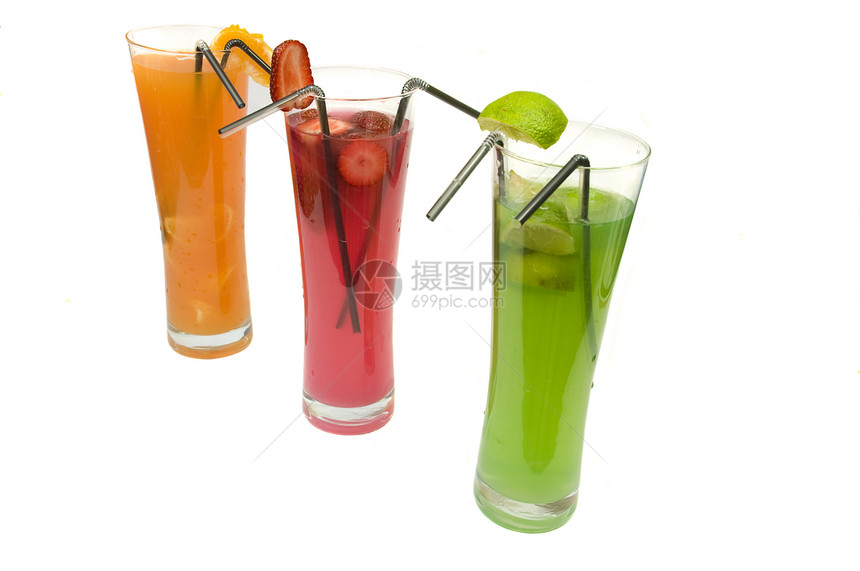 彩色鸡尾酒热带食物稻草液体派对果汁玻璃饮料假期庆典图片