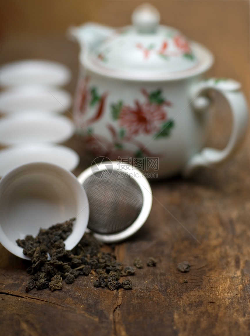 绿色中国茶叶子宏观茶壶饮料过滤器文化食物杯子草本植物茶点图片