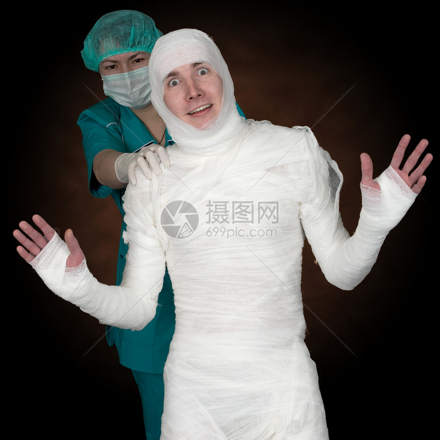 绷带和护士中的男子女性怪物木乃伊助手临床医院职业戏服药品女孩图片