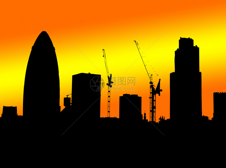 伦敦Silhouette天线景观建造起重机地标插图构造建筑坡度建筑学黑色图片