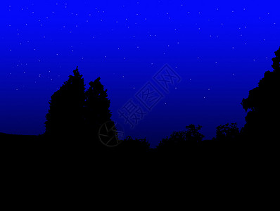 夜色时休眠树植物群星星二维黑色蓝色插图黑暗天空农村背景图片